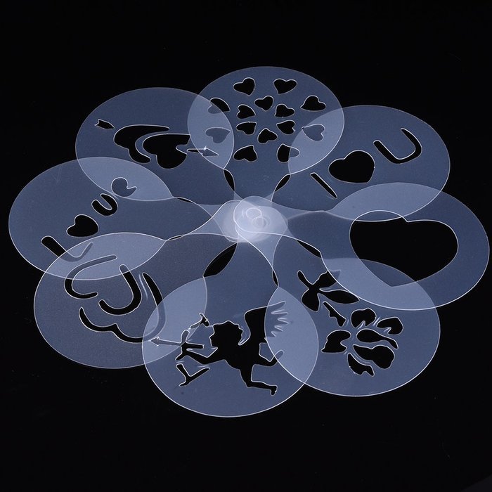 Christmas Designs PP Plastic Coffee Flowers Die Fancy Coffee Printing Template Model Milk Foam Spray Tool 8PCS... N3