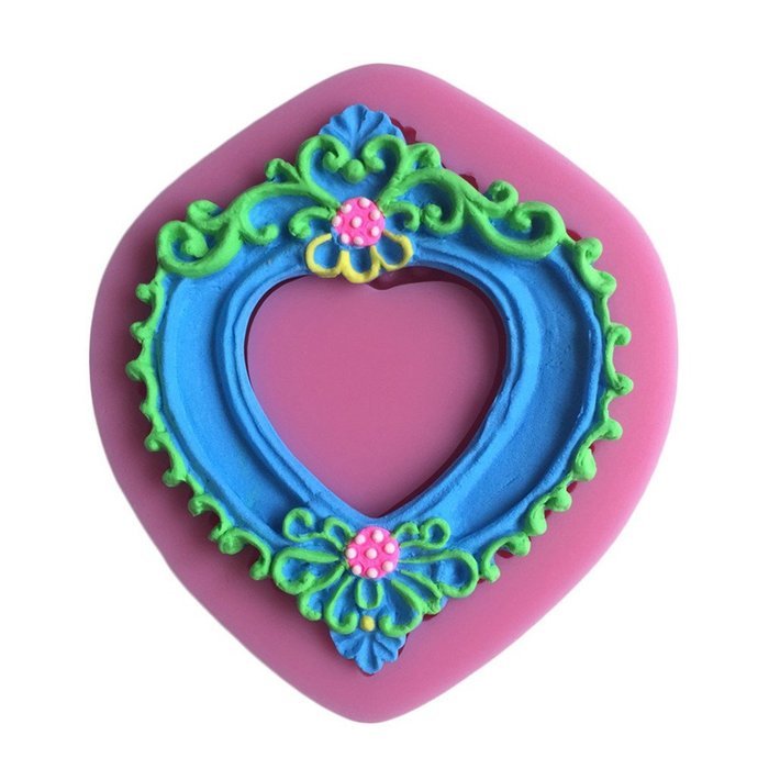 FLY 3D Silicone Heart Shape Picture Frame Fondant Mold Cake Decorating,Pink N5