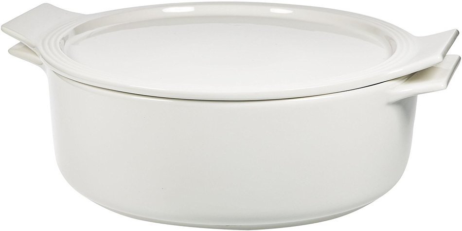 10.75"L Maison White Round Baker W/Lid W/Handles