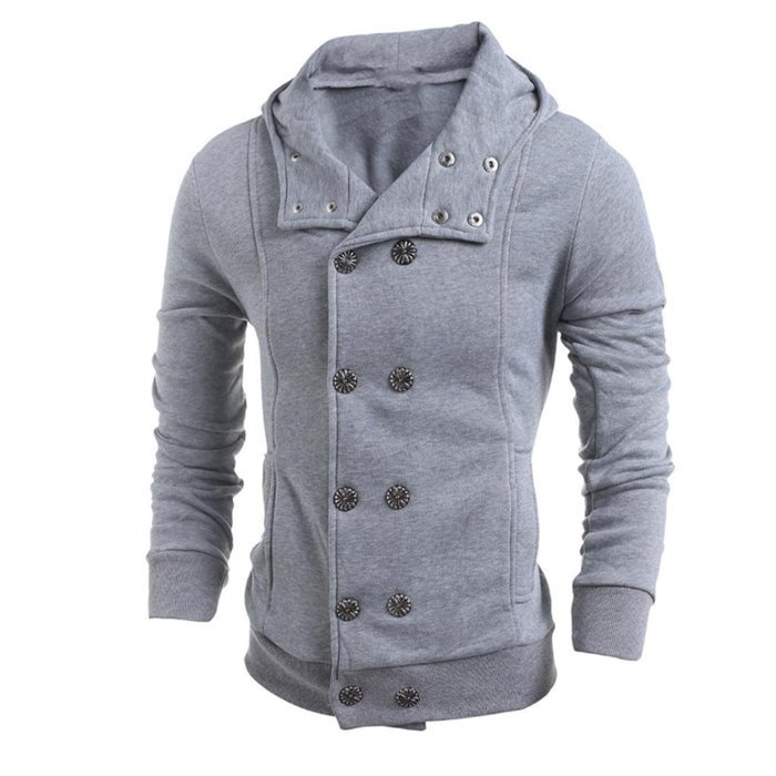 Men's Blouse,Laimeng Cotton Blend V-Neck Fashion Autumn Winter Hooded Sweater Top Blouse (M, Gray)