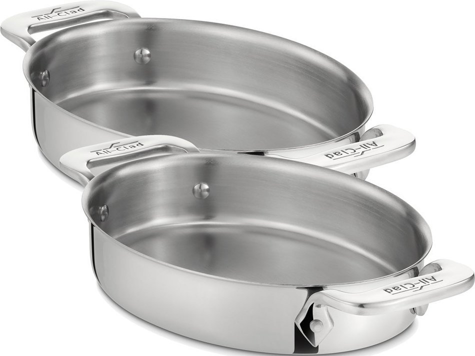 All-Clad 59900 Stainless Steel 7-Inch Oval-Shaped Baker Specialty Cookware Set, 2-Piece, Silver N2