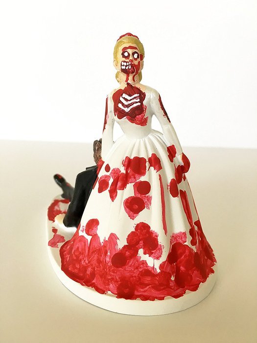 Love Never Dies Funny Zombie Wedding Cake Topper - Zombie Bride Dragging Groom Away N2
