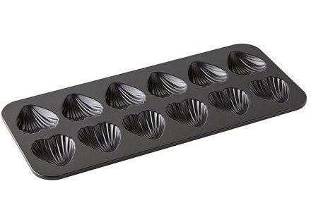 Madeleine Pan - Heart Shaped and Scalloped: 12-cup Non-stick Mold for cookies, chocolates, candy, cornbread