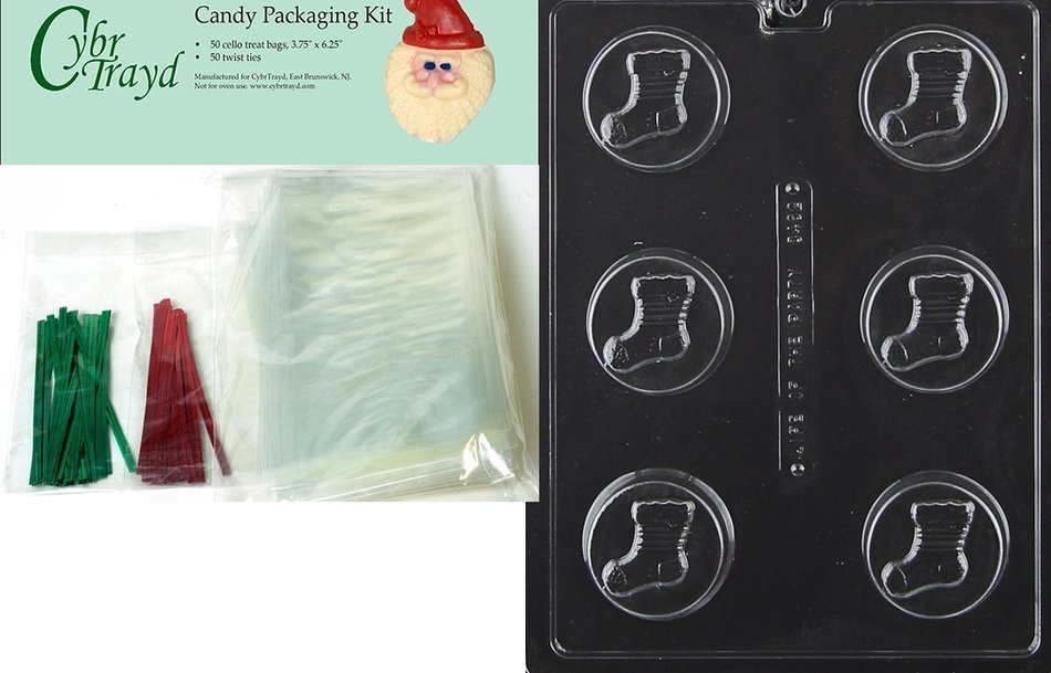 Cybrtrayd MdK50C-C462 Stocking Cookie Christmas Chocolate Mold with Chocolate Packaging Kit and Molding Instructions...
