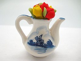 Ceramic Miniature Teapot with Tulips N2