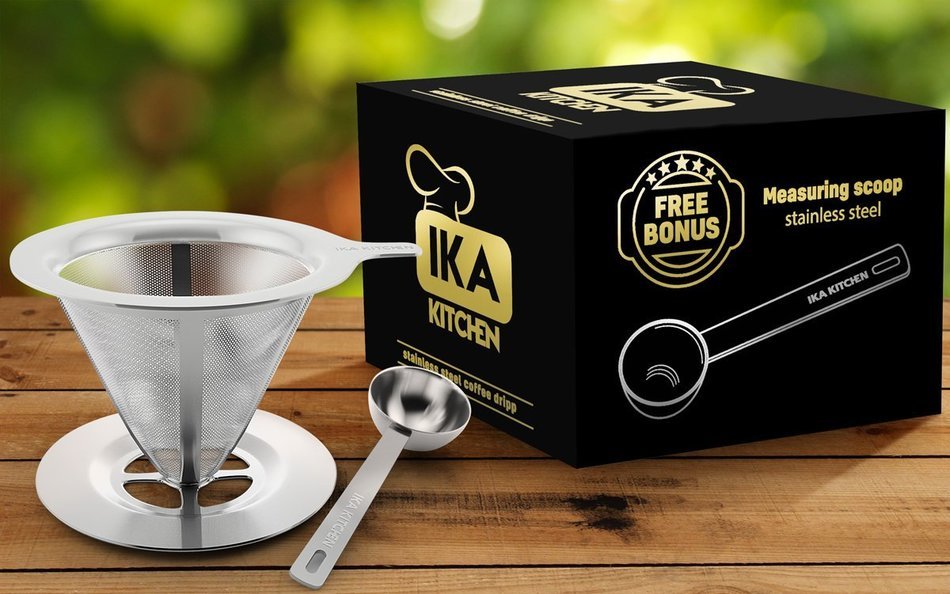 Clever Pour-Over Coffee Dripper by IKA KITCHEN - Stainless Steel Cone Brewer w/ Built-In Stand & Free Measuring... N3