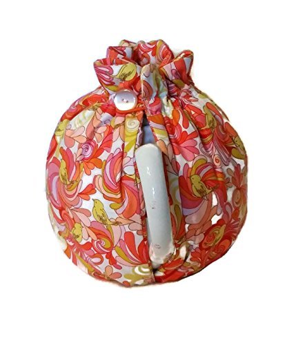 Teapot Cozy, tea warmer with Yellow birds and Orange, Red paisley on white for a 5-8 cup teapot #315 N4