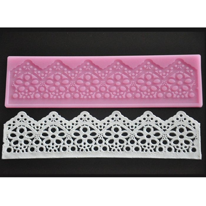 FOUR-C Silicone Lace Mat Decor Cake Mold Side Decorating for Cake Color Pink N2