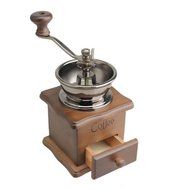 Vktech Mini Manual Coffee Mill Wood Stand Metal Bowl Antique Hand Coffee Bean Grinder