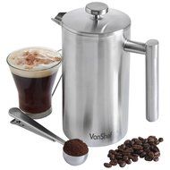 VonShef Double-Wall Keep Warm Satin Brushed Stainless Steel French Press Cafetiere Coffee Filter(3 Cup w/ Measuring... N2