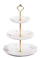 Jusalpha&reg; 3-tier Porcelain Cake Stand-Pastry Platter-Cupcake Stand-Tea Party Serving Platter (CB3R-White) (Gold) N2