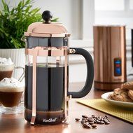 VonShef 8 Cup Glass French Press Cafetiere Coffee Maker 1 Liter 340z - Copper