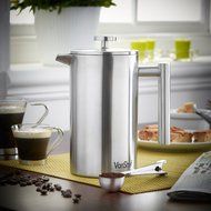 VonShef Double-Wall Keep Warm Satin Brushed Stainless Steel French Press Cafetiere Coffee Filter(3 Cup w/ Measuring... N3