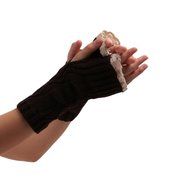 Morecome Fashion Women GirlHollow Out Lace Knitted Gloves (Black) N21