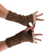 Morecome Fashion Women GirlHollow Out Lace Knitted Gloves (Black) N25