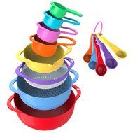 Vremi 15 Piece Nesting Mixing Bowl and Measuring Cup Set - Colorful Large and Small Plastic Bowls for Baking with... N5