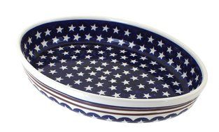 Polish Pottery Stars &amp; Stripes Medium Oval Baker
