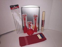 Betty Crocker Baking 8 Piece Bundle Includes Baking Pan, Rolling Pin, Measuring Cups,Spatule,Basting Brush,4 Mixing... N5