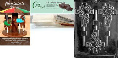 Cybrtrayd Fancy Cross Lolly Chocolate Candy Mold with 25 4.5-Inch Lollipop Sticks and Exclusive Cybrtrayd Copyrighted...