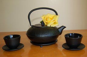 Japanese Style Cast Iron Teapot Set 37 Ounces Cups Trivet