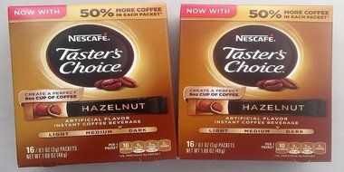 Nescafe Taster's Choice Instant Coffee Hazelnut, 16-Count Packet, (Pack of 2)