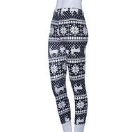 PHOTNO Women Skinny Stretchy Snowflake Deer Printed Leggings Pencil Tight Pants N2