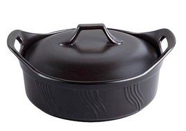 Lorren Home 2.8-Quart Stove Top to Oven Black Terracotta Casserrole with Cover