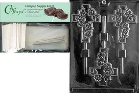 Cybrtrayd Fancy Cross Lolly Chocolate Candy Mold with 25 4.5-Inch Lollipop Sticks and Exclusive Cybrtrayd Copyrighted... N2