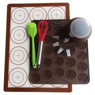 Silicone Macaron Piping Decorating Pot Macaroon Mats Set 4 Piping Nozzles Whisk N2