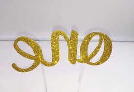 Handmade 1st First Birthday Cake Topper Decoration - Double Sided Gold Glitter Stock