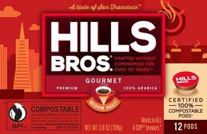 Hills Bros Coffee Gourmet Medium Roast, 12 Compostable Single Serve Cups, 3.8 Ounce N5