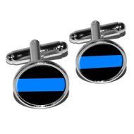 Thin Blue Line - Police Policemen Round Cufflink Set - Silver
