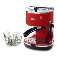 DeLonghi Icona Red Pump Espresso Maker with Free Set of 6 Italian Espresso Shot Glasses
