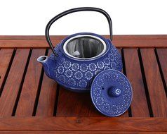 2016 Edition Blue Floral Cast Iron Teapot Kettle with Stainless Steel Infuser 34oz by Juvale N2