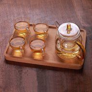 Ceramic Story Heat Resistant Borosilicate Glass Teakettles with 4 Teacups,Stovetop Safe (5, 450ml) N4