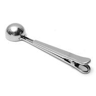 2pcs Silver Stainless Steel Ground Coffee Tea Measuring Scoop Spoon With Bag Seal Clip N2
