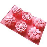 6 Holes Flowers Cake Jelly Pudding Silicone Mold Pan 11&quot;x6.8&quot;x1.3&quot; Color At Random N2