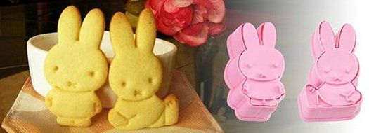 HAKSEN 1Set(2Pcs)-Cute Miffy Rabbit Decorating Cookie Cutter-Pink ,Cute Rabbit Shaped Versatile Plastic Food Moulds... N3