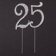 25 Cake Topper for 25th Birthday or Anniversary, Crystal Rhinestone Party Decoration Supplies (Silver)