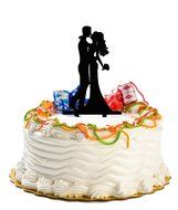 Ecape Acrylic Cake Topper of Engagement and Wedding with Groom Holding Bride Black Pack of 1