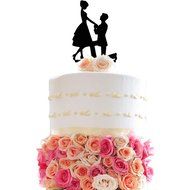 Ecape Acrylic Cake Topper of Engagement and Wedding with Groom Holding Bride Black Pack of 1 N3