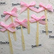 DOOXOO 3.5&quot; Pink Ribbon Bow Cupcake Topper Birthday Topper Baby Shower Cake Topper Wedding Party Confetti Decorative...