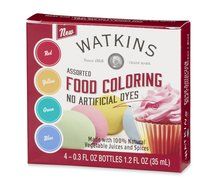 Watkins Assorted Food Coloring, Red/Yellow/Green/Blue, 1.2 Ounce N5