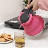 Kibeland Red Portable Foldable Silicone Tea Kettle Teapot Stainless Steel Base, Best for Home and Camping Outdoors... N6