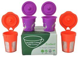 EcoSave Refillable/Reusable K Carafe And K-Cups Filter Combo Set for Keurig 2.0 - K200, K300, K400, K500 Series N2