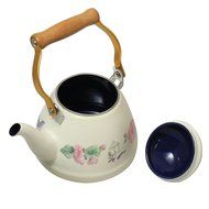 JustNile Country-Style Decorative Enameled iron Tea Kettle with Vintage Wooden Handle - 1.2 Quarts, Navy Blue... N3