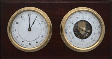 Fischer 1486-22 Marine Barometer with Quartz Clock