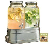Two (2) 1.5 Gallon Each Quality Ice Cold Clear Glass Jug Dispensers with Galvanized Metal Display Stand/ice Bucket.