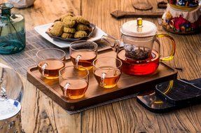 Ceramic Story Heat Resistant Borosilicate Glass Teakettles with 4 Teacups,Stovetop Safe (5, 450ml) N10