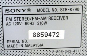 Sony STR-K790 FM Stereo/FM-AM Receiver Digital Audio Control Center